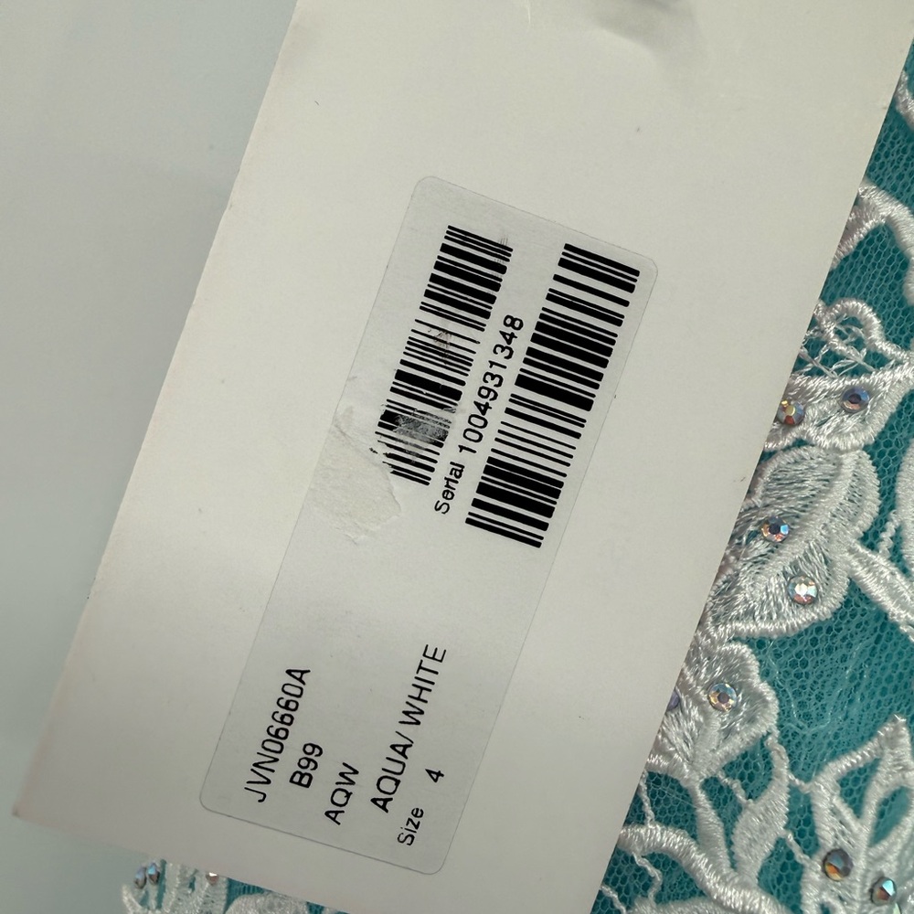 Jovani Turquoise Long Appliqued High Slit Sheath Gown NEW Size 4 Mermaid JVN - Picture 4 of 16